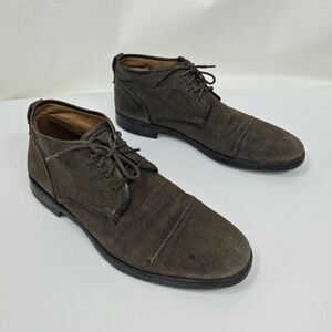 John Varvatos Canvas Leather Chukka Boots Brown Casual Lace Up Mens Shoes 9.5